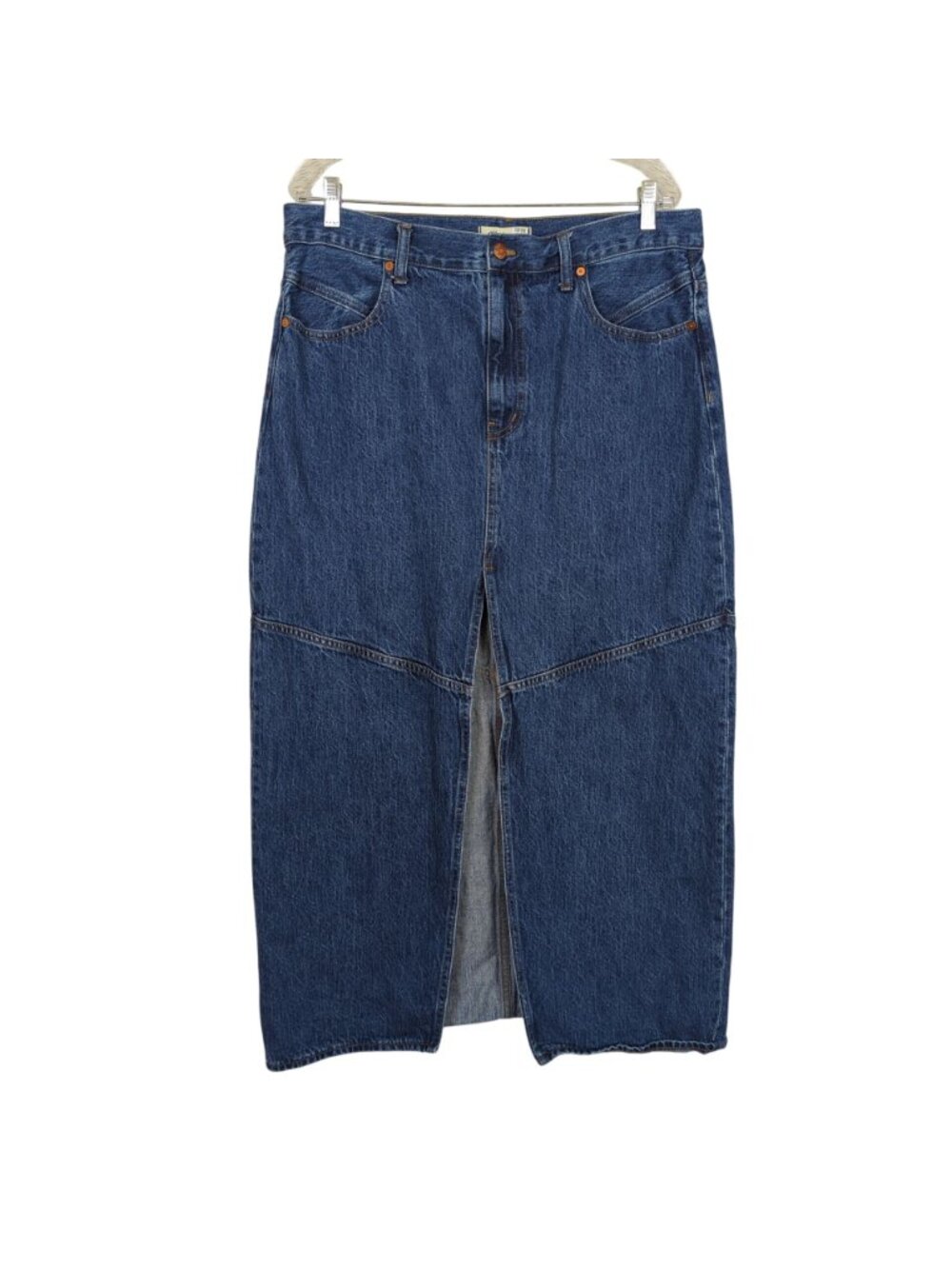 Madewell Denim Cotton Skirt Women’s Size 32 High Rise Front Slit Midi Blue Jean - Picture 2 of 12